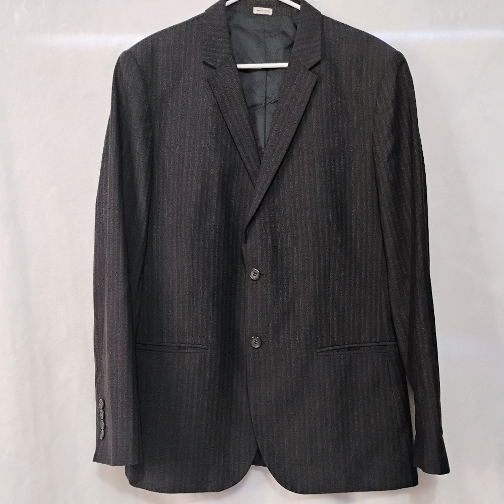 Calvin Klein Mens Large Blazer Jacket Charcoal Gray Pinstripe Wool Blend Regular
